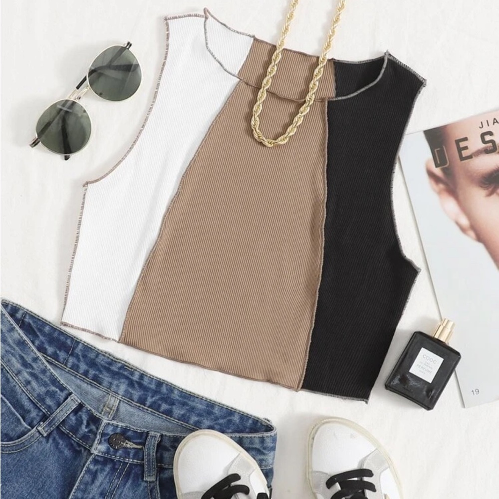 SHEIN stitch trim rib-knit colorblock tank tops